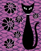 Purple Pink Mod Cat 2 Digital Art by Donna Mibus