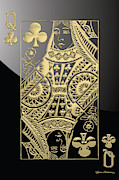 Queen of Clubs in Gold on Black   Digital Art by Serge Averbukh