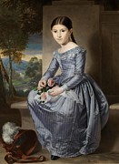 Rafael Tegeo Diaz 'Portrait of a Seated Girl with a Landscape.', 1842, Spanish School. Painting by Rafael Tejeo -1798-1856-