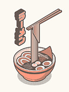 Ramen Isometric - Ivory Salmon Digital Art by Organic Synthesis