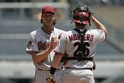 Randy Johnson and Miguel Montero Photograph by John Grieshop