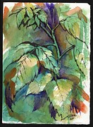 Raspberry Leaves Vertical Painting by Tammy Nara