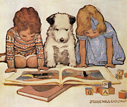 Reading with Doggy from Good Housekeeping 1920s Drawing by Jessie Willcox Smith