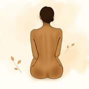 Rear View Seated Nude Woman Watercolor Aquarel Art Nude Female Sitting Figurative Art Nude Realism Painting by Mounir Khalfouf