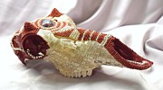 Red and Sliver Skull Mixed Media by Charla Van Vlack