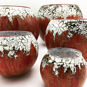 Red and White, Set of five Glass Art by Christopher Schranck