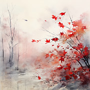 Red Autumn Leaves Painting by Lourry Legarde Red Autumn Leaves Painting by Lourry Legarde