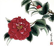 Red Camellias I Painting by Ren Yu Red Camellias I Painting by Ren Yu