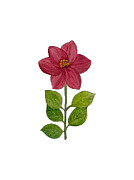 Red Flower with Green Leaves Painting by Lisa Neuman