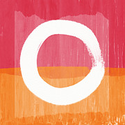 Red Orange Enso- Art by Linda Woods Mixed Media by Linda Woods