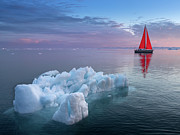 Red sailboat in Greenland Photograph by Anges Van der Logt