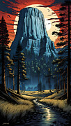 Red Sky Devils Tower Digital Art by Greg Joens