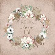 Relax Dream Love Blush Pink Tropical Floral Wreath Painting by Audrey Jeanne Roberts