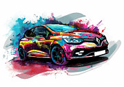 Renault Clio watercolor abstract vehicle Painting by Clark Leffler