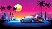 Retrowave 80's style car illustration Drawing by Man_Half-tube