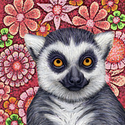 Ring Tailed Lemur Floral Painting by Amy E Fraser