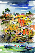 Riomaggiore Italy Cinque Terre Painting by Ginette Callaway