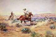 Roping a Wolf 1918 Painting by Charles Marion Russell