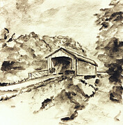 Rustic Covered Bridge Sketch Drawing by Victoria Plut