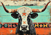 Rustic Longhorn Painting by Tina LeCour Rustic Longhorn Painting by Tina LeCour