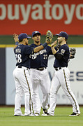 Ryan Braun, Gerardo Parra, and Carlos Gomez Photograph by Mike Mcginnis