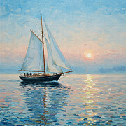 Sailboat at Sunrise Painting by Alex Mir