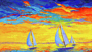 Sailboats at Sunset Palette Knife Artwork Painting by Patricia Awapara