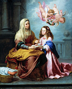Saint Anne Teaching the Virgin to Read by Bartolome Esteban Murillo 1655 Painting by Bartolome esteban Murillo