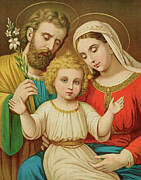 Saint Mary and Saint Joseph with baby Jesus Christ. Painting by Stocktrek Images