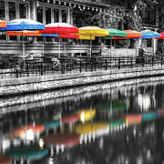 San Antonio Texas Riverwalk Umbrellas In Selective Color 1x1 Photograph by Gregory Ballos