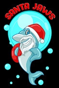 Santa Jaws Merry Christmas Shark Santa Claus Digital Art by Mister Tee