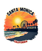 Santa Monica California Sunset Pier Ferris Wheel Digital Art by Maximilian Klein