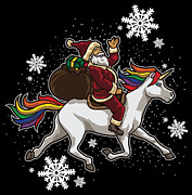 Santa Rides A Unicorn Mythical Xmas Horse Digital Art by Mister Tee