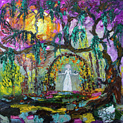 Savannah Bird Girl Under Golden Flower Arch Painting by Ginette Callaway
