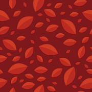 Scattered Monochromatic Vibrant Red Autumn Leaves Seamless Pattern Digital Art by John Schwegel