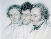 Schubert with friends Johann Baptist Jenger and Anselm Huttenbrenner', Chalk drawing, 1827, Priva... Painting by Josef Eduard Teltscher -1801-1837-