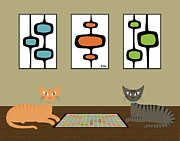 Scrabble Cats with Mid Century Shapes Digital Art by Donna Mibus