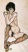 Seated Female Nude, with Arm on Knee 1914 Painting by Egon Schiele