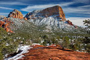 Sedona Red Rock Cliffs in Snow Photograph by Geno