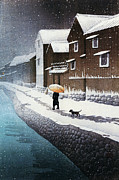 Selection of views of the Tokaido, Snow at Handa, near Nagoya - Digital Remastered Edition Painting by Kawase Hasui