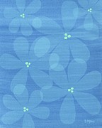 Serene Floral Abstract in Blue Mixed Media by Donna Mibus