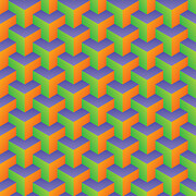 Shaded Purple Orange Green Geometric Optical Illusion Blocks Pattern Digital Art by John Schwegel