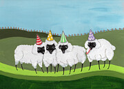 Sheep in Party Hats Painting by Jo Potocki