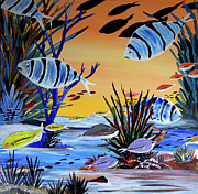 Sheephead and Bait Fish Painting by James and Donna Daugherty