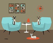 Siamese Cats in Orange and Blue Digital Art by Donna Mibus