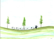 Single File and Walk This Way Sheep Painting by Jo Potocki