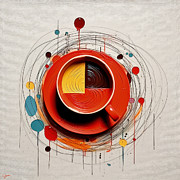 Sipping Coffee in Colorful Style Painting by Lourry Legarde
