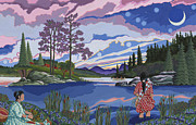 Sisters Wildcrafting at Dawn Painting by Chholing Taha