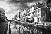 Sleepy Sunday at Naviglio Grande Milan Black and White  Photograph by Carol Japp