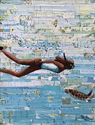 Snorkeling With Turtle Painting by Diana Betjes